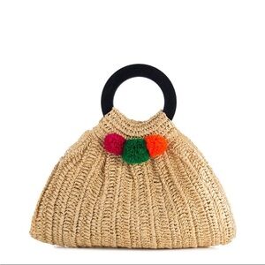 NWT Shiraleah Tan Straw Tote with Black Handles